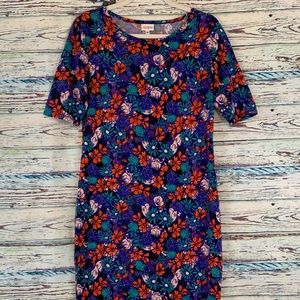 Lularoe Blue Floral Julia Dress Bodycon M 8 10
